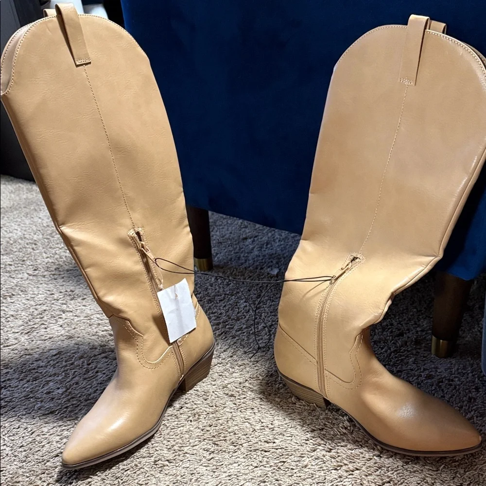 Tan Leather Knee-High Boots - Picture 4 of 7